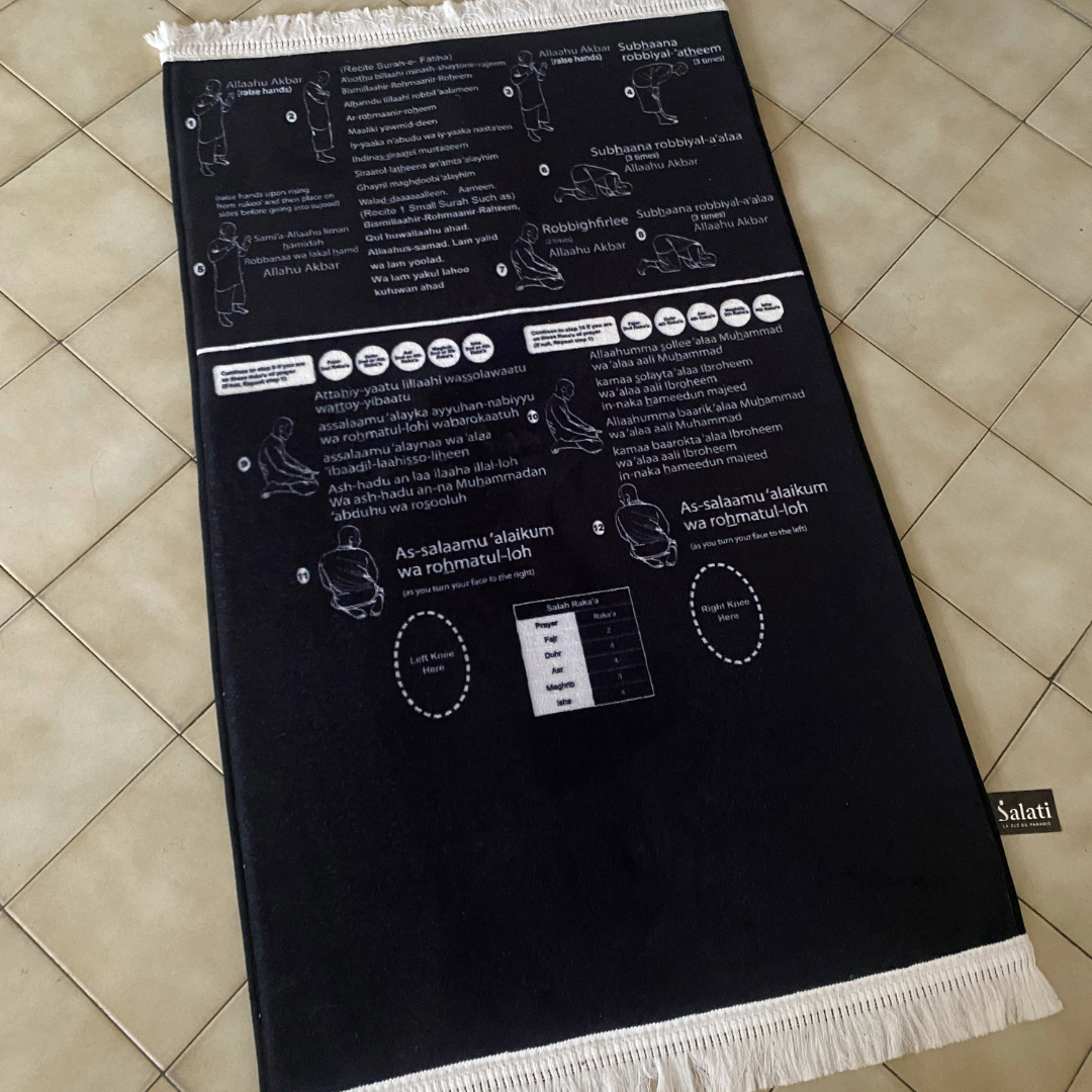 Tapis de prière rembourré avec phonétique étape par étape pour la Salat
