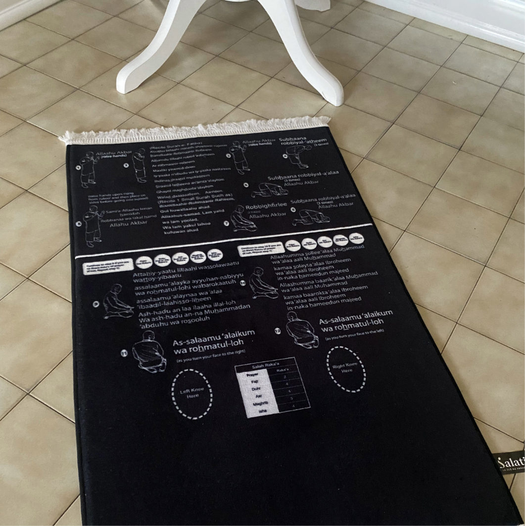 Tapis de prière rembourré avec phonétique étape par étape pour la Salat