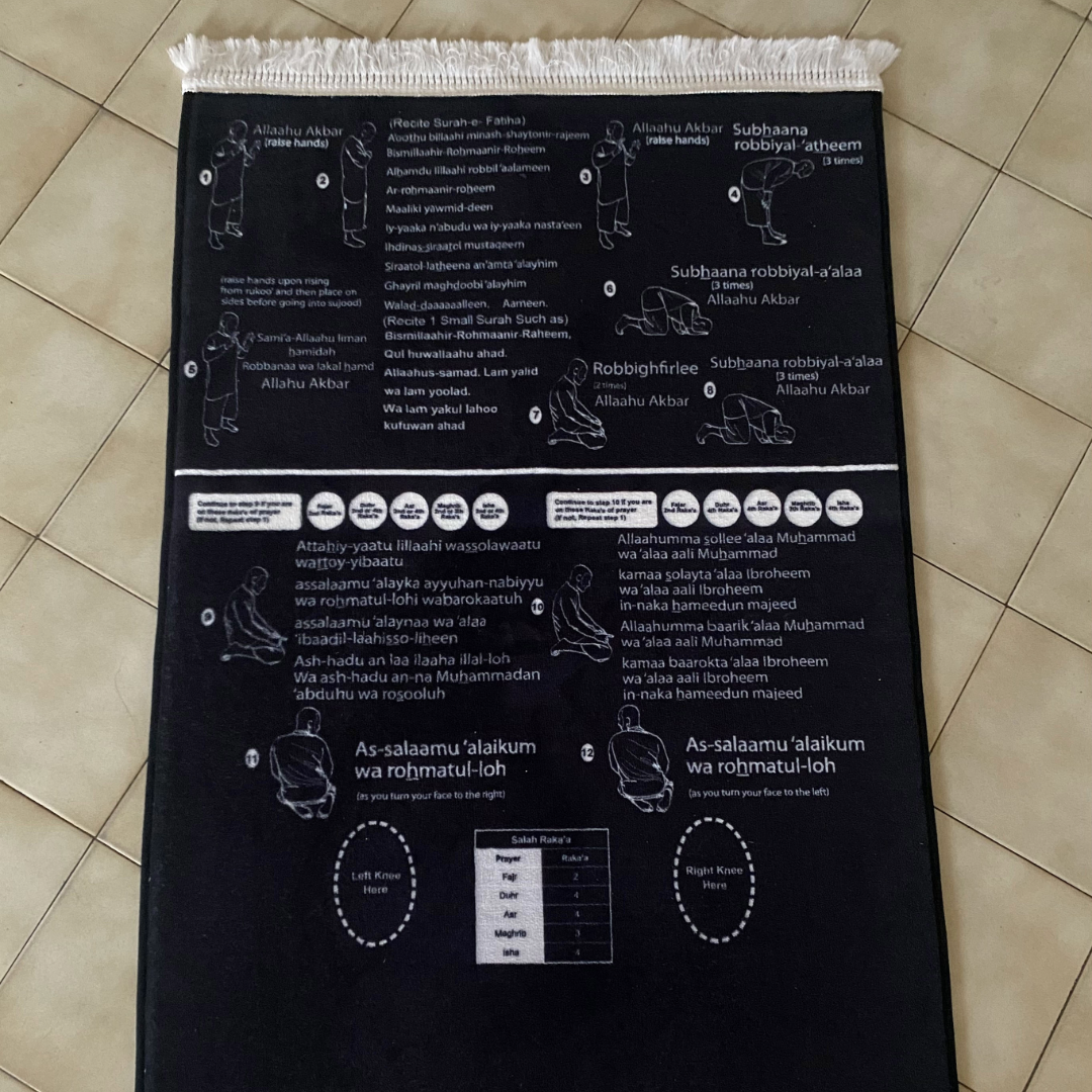 Tapis de prière rembourré avec phonétique étape par étape pour la Salat